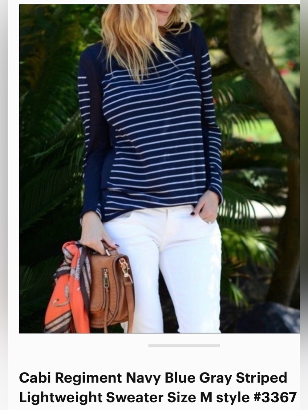 CAbi Navy and White Striped Long-Sleeve Crew